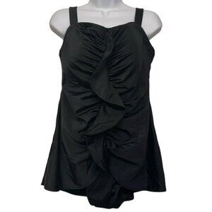 Plus Size Avenue Black Ruffle Swimdress Swimsuit Size 18 EUC #3327